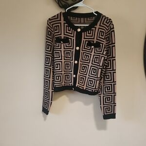 Geometric Patterned Black and Tan Women's Sweater